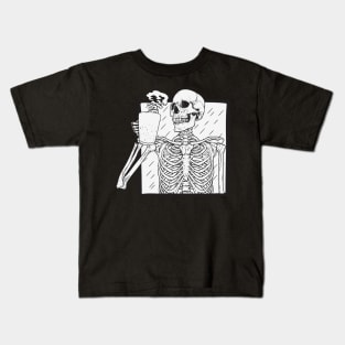 Skeleton Drinking Coffee Kids T-Shirt